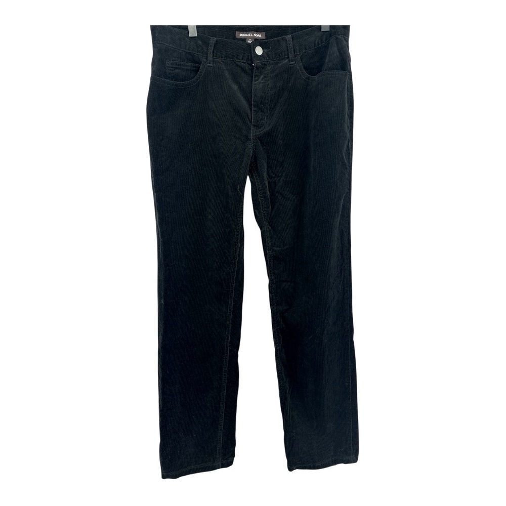 🏷️ MICHAEL KORS Classic Corduroy Straight Leg High Rise Zipper Fly Pants 32 Blk